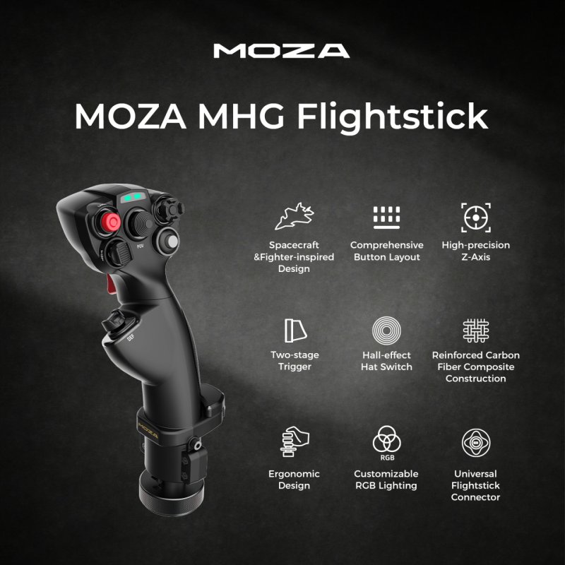 MOZA MHG Flightstick, Kampfjet-Design, ARGB - schwarz