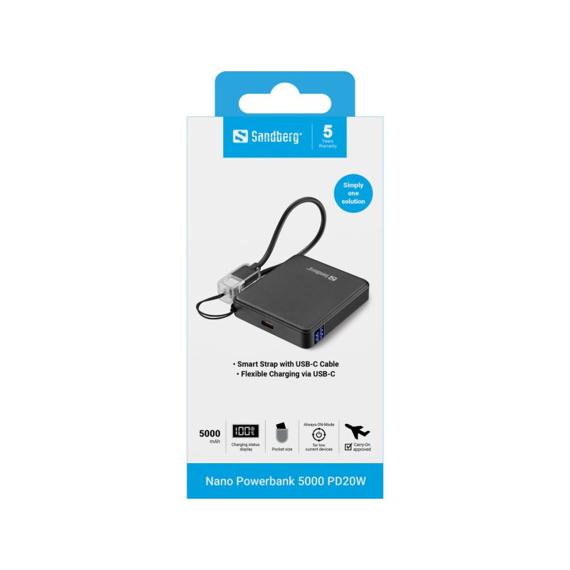 Sandberg 421-33 banque d'alimentation électrique Lithium-Ion (Li-Ion) 5000 mAh Noir