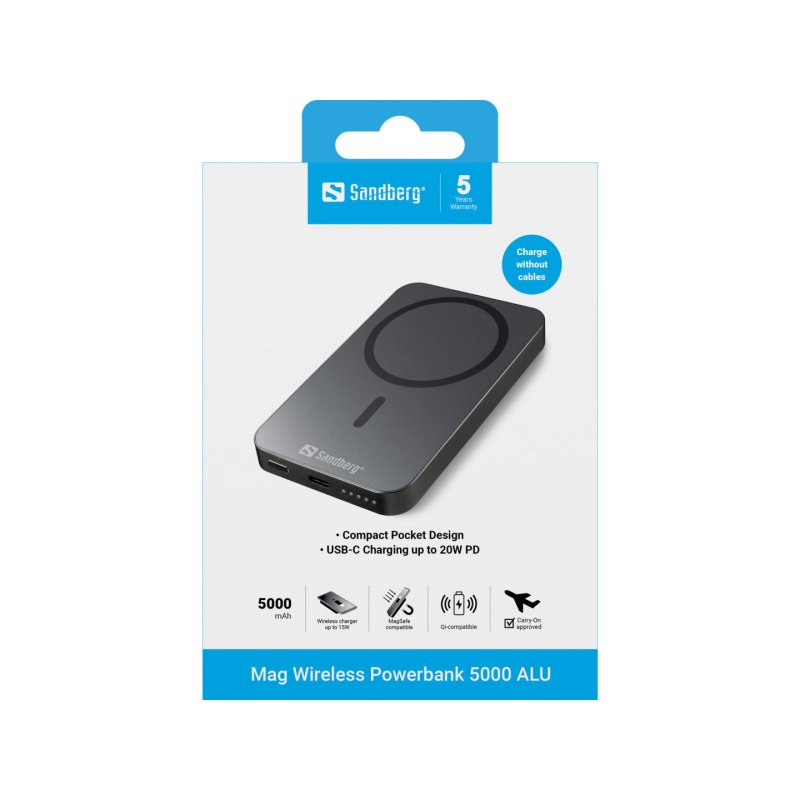 Sandberg Mag Wireless Powerbank 5000 ALU