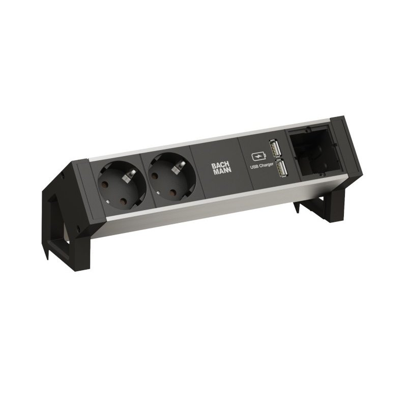 BACHMANN DESK2 ALU BLACK 2x Schutzkontakt 1x USB-Charger 1x ABD GST18