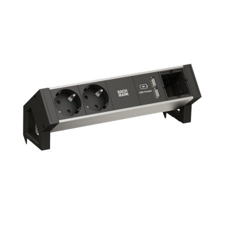 BACHMANN DESK2 ALU BLACK 2x Schutzkontakt 1x USB-Charger 1x ABD GST18
