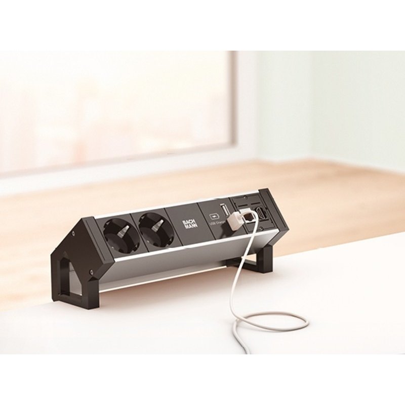 Bachmann DESK 2 power extension 0.2 m 2 AC outlet(s) Indoor Black, Grey