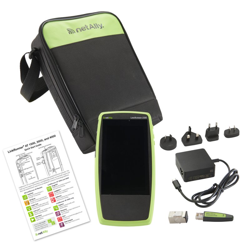 NetAlly INCLUDES: LINKRUNNER AT 1500 TESTER, POWER SUPPLY WITH REGIONAL POWER PLUGS, WIR analyseur de réseaux Vert