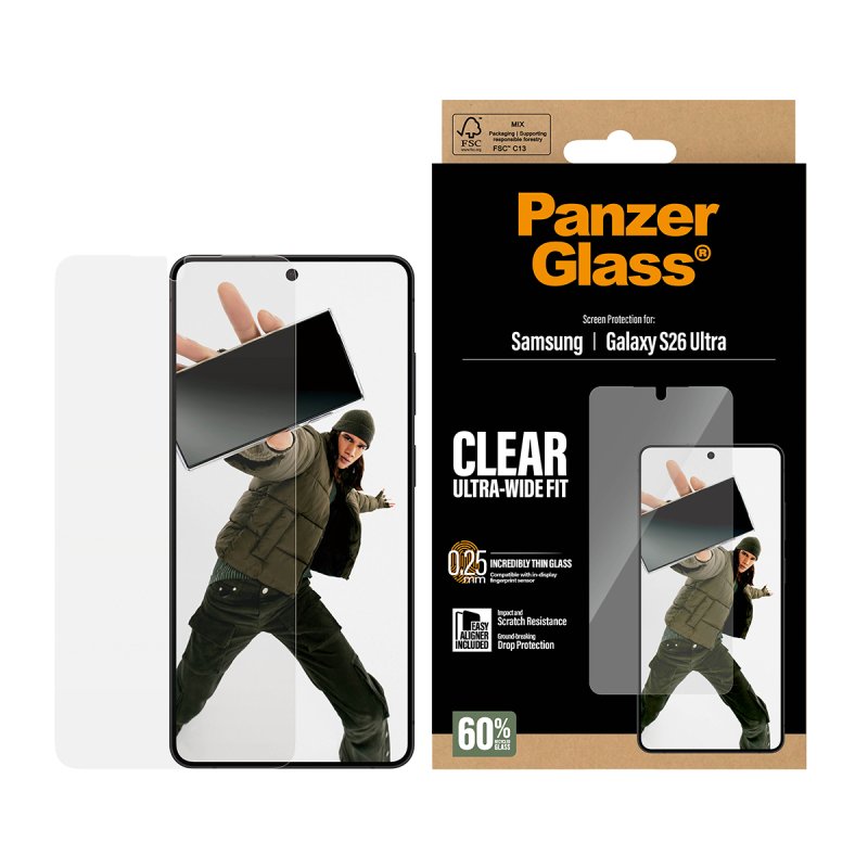PanzerGlass Screen Protector Samsung Galaxy S26 Ultra | Ultra-Wide Fit w. EasyAligner Protection d'écran transparent