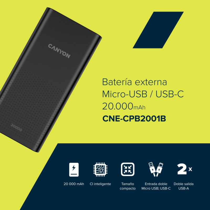 Canyon PB-2001 Lithium Polymer (LiPo) 20000 mAh Black