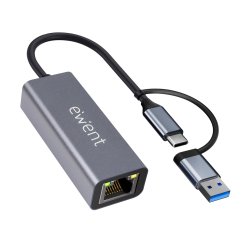 ADAPTADOR ETHERNET EWENT EW9819 RJ45 USB-C USB-A GIGABIT 1000MBPS