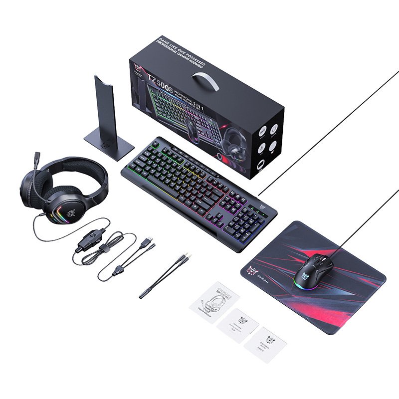 Onikuma TZ5008 5-in-1 Gaming Set: Keyboard Mouse Headset Mouse Pad Stand