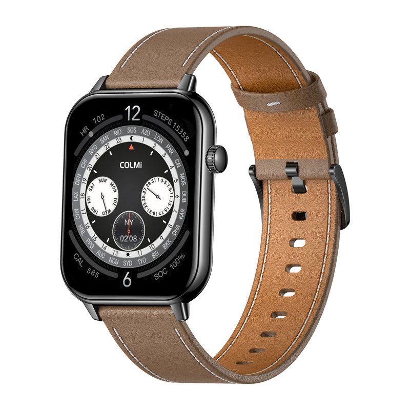 COLMI C28 Smartwatch – Black Brown Leather Strap