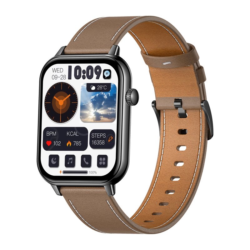 COLMI C28 Smartwatch – Black Brown Leather Strap