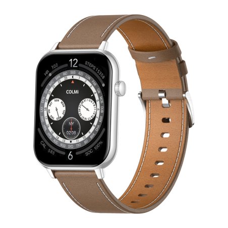COLMI C28 Smartwatch – Silver Brown Leather Strap