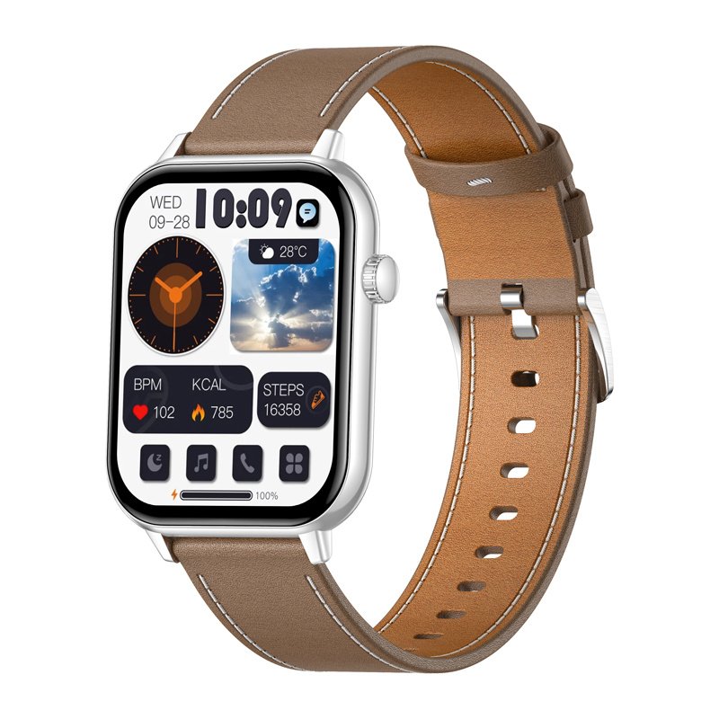 COLMI C28 Smartwatch – Silver Brown Leather Strap