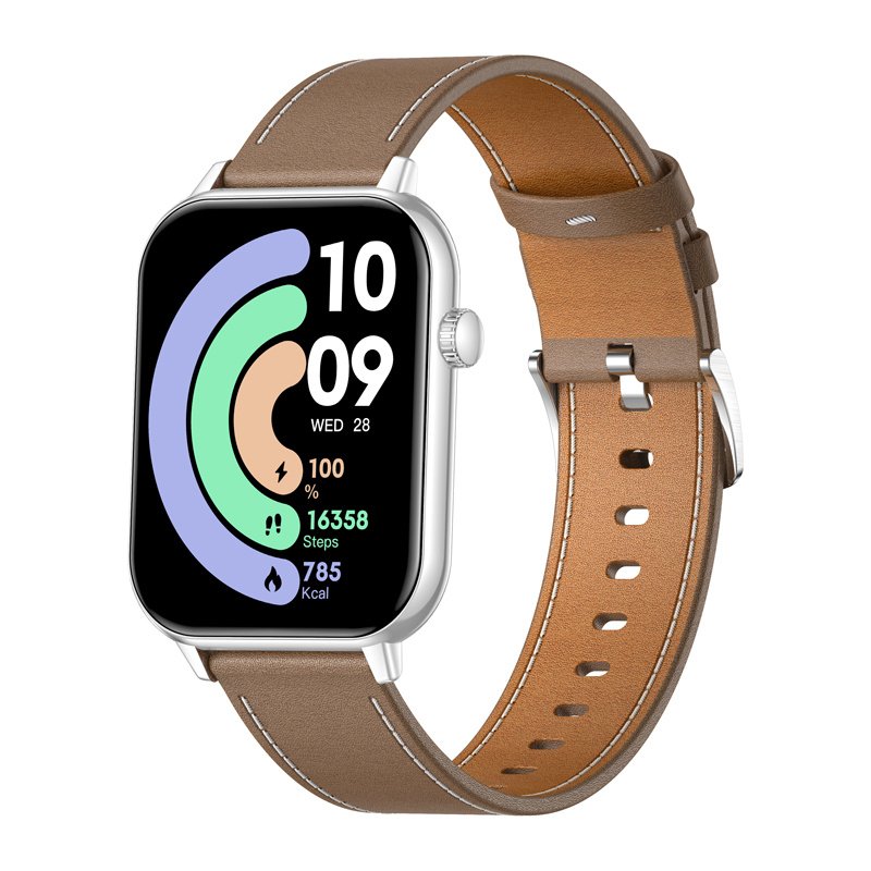 COLMI C28 Smartwatch – Silver Brown Leather Strap
