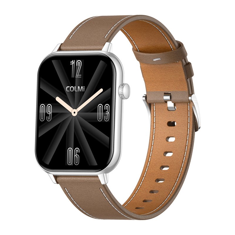 COLMI C28 Smartwatch – Silver Brown Leather Strap