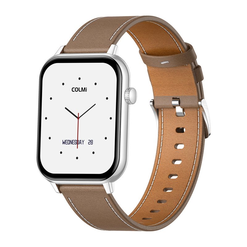 COLMI C28 Smartwatch – Silver Brown Leather Strap