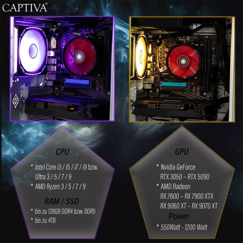Captiva PC Advanced Gaming R92-300 AMD Ryzen 7 5700X, 32GB DDR4 RAM, Nvidia Geforce RTX 5060, 2TB M.2 , Windows 11 Home
