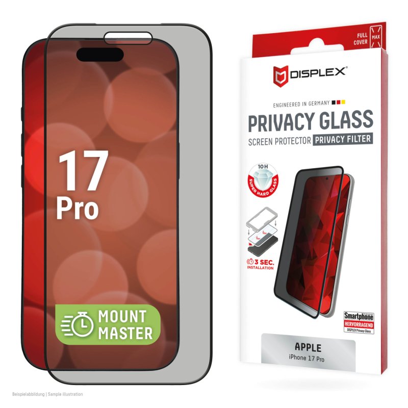 Displex Privacy Screen Protector (10H) for Apple iPhone 17 Pro, Privacy Filter
