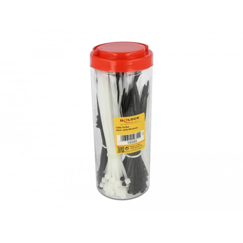 DeLOCK Boîte d’assortiment de serre-câbles, 600 unités, noir / blanc