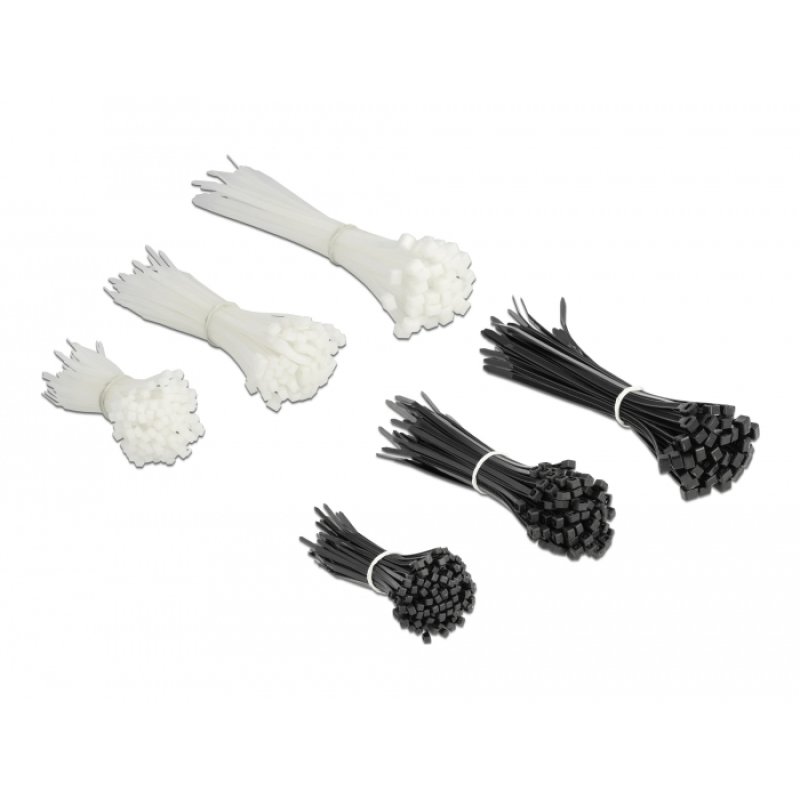 DeLOCK Boîte d’assortiment de serre-câbles, 600 unités, noir / blanc