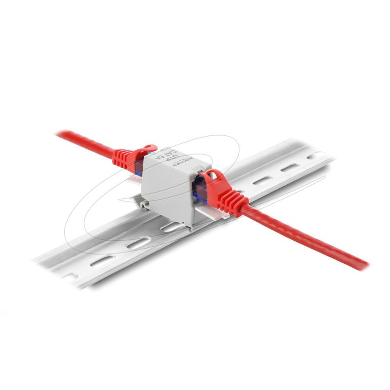 RJ45 Kupplung Cat.6A Buchse zu Buchse mit Staubschutzklappe für Hutschienen Montage ungeschirmt grau / weiß