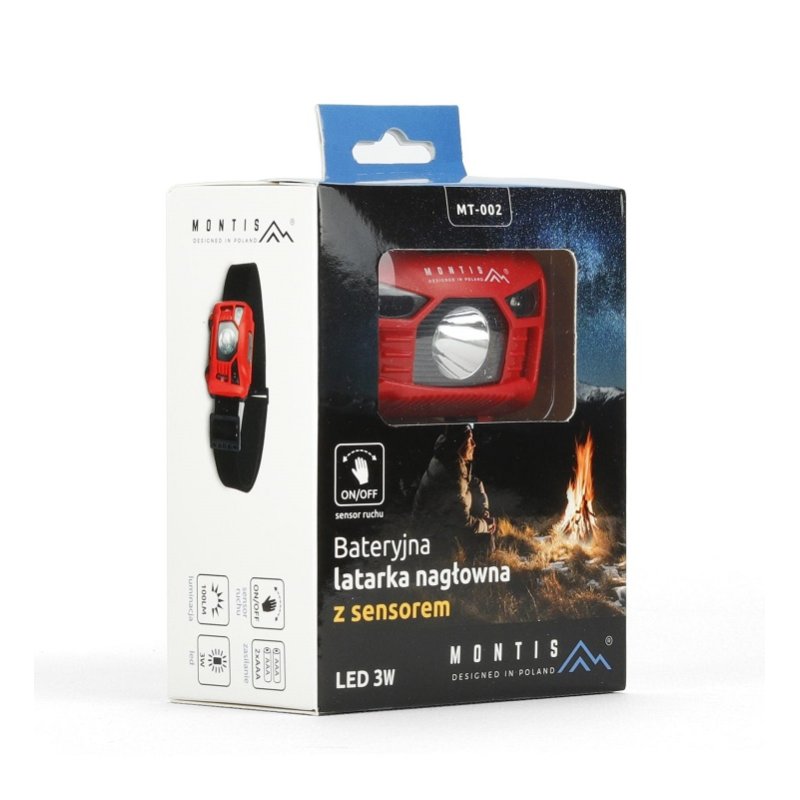 Montis Bateryjna latarka nagłowna z sensorem MT002 Rouge, Noir Lampe frontale LED
