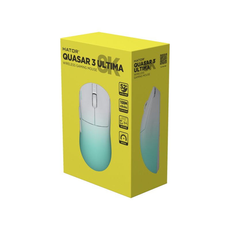 HATOR Quasar 3 Ultima 8K Wireless souris Gaming Droitier RF Wireless Bluetooth USB Type-C Optique 30000 DPI