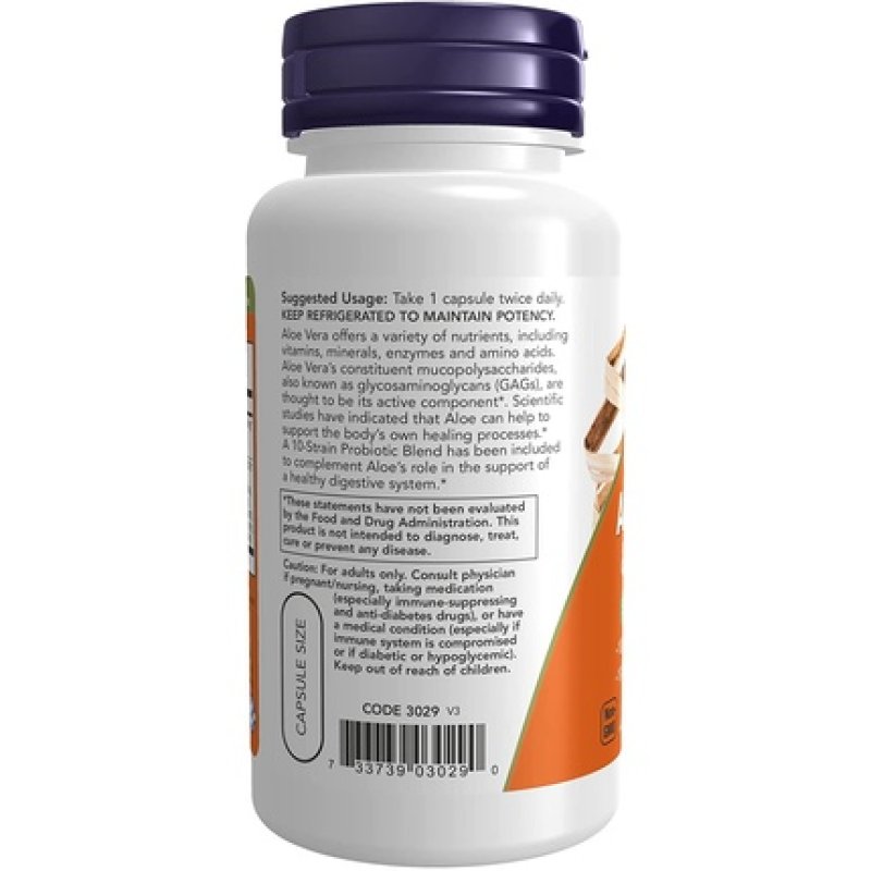 NOW Aloe 10,000 & Probiotics with 10-Strain Probiotic Blend 60 Veg Capsules