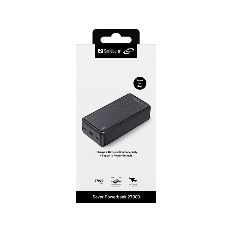 Sandberg 320-43 banque d'alimentation électrique Lithium-Ion (Li-Ion) 27000 mAh Noir