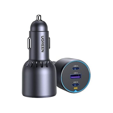 Ugreen 75W 3-Port Fast Car Charg gray Mobile computer, Mobile phone, Smartwatch, Tablet, Telephone Grey Cigar lighter