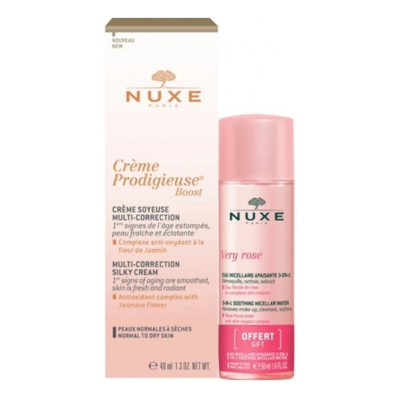 Set Nuxe Creme Prodigieuse Boost, Crema multi-corectoare pentru fata 40 ml Nuxe Very Rose Apa micelara pentru ten