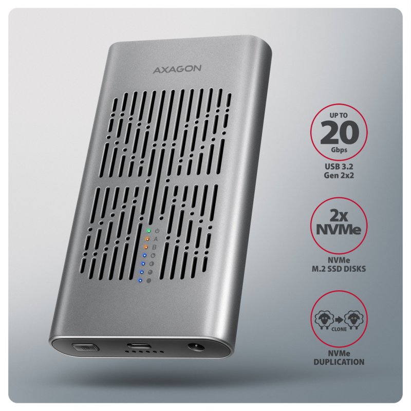 Boitier externe USB 3.2 Axagon Clone Master Box - 2x NVMe M.2 Type 2280 (Argent)