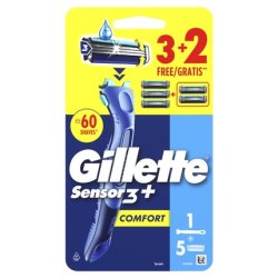 Gillette Sensor 3 Ultimate & Gentle Razor With 5 Comfort Plus Blades