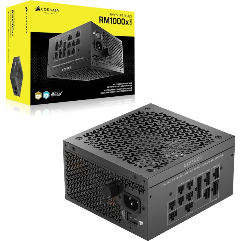 CORSAIR RM1000x Shift (schwarz, 1x 12-Pin High Power GPU, 4x PCIe, Kabel-Management, 1000 Watt)