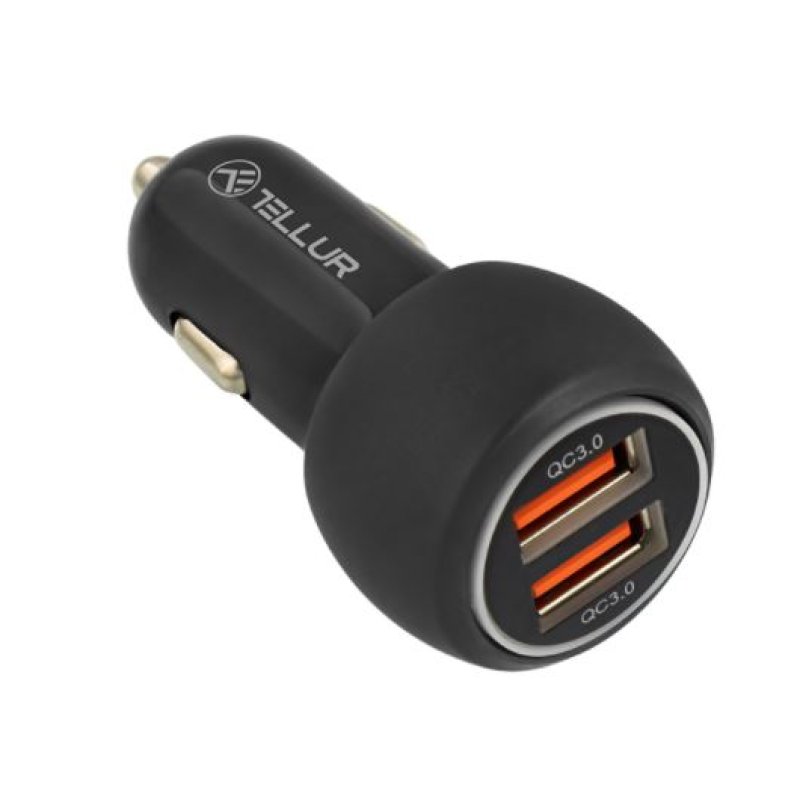 Tellur Dual USB Car Charger With QC 3.0, 6A black