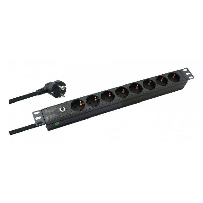 helos 19" Steckdosenleiste PROFESSIONAL, 8-fach, schwarz, 2,0m, ohne Schalter