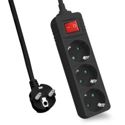helos Steckdosenleiste CLASSIC, 3-fach, schwarz, 5,0m, mit Schalter