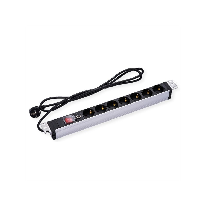 VALUE 19-Zoll-Steckdosenleiste 7fach mit berlastschutz, 1 HE, Schutzkontakt-Stecker, 2,8 m