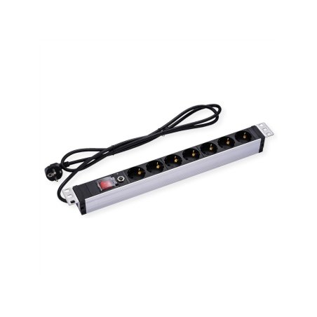 VALUE 19-Zoll-Steckdosenleiste 7fach mit berlastschutz, 1 HE, Schutzkontakt-Stecker, 2,8 m