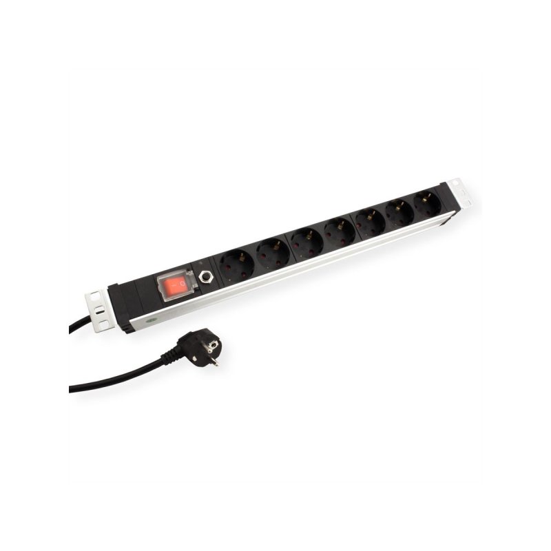 VALUE 19-Zoll-Steckdosenleiste 7fach mit berlastschutz, 1 HE, Schutzkontakt-Stecker, 2,8 m