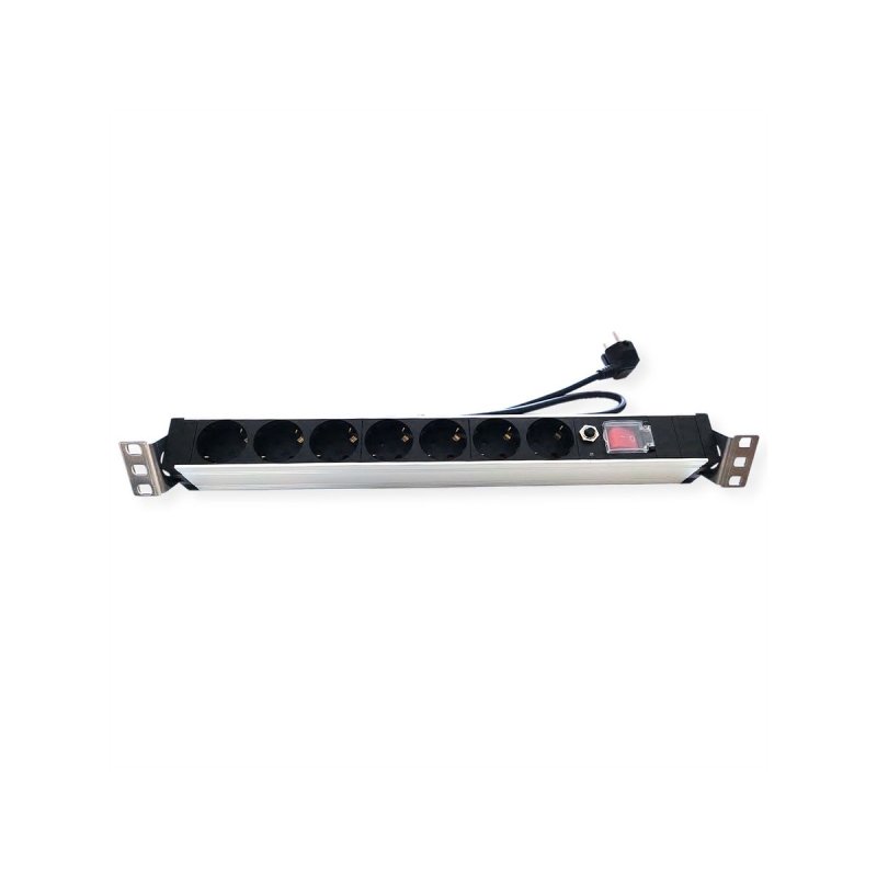 VALUE 19-Zoll-Steckdosenleiste 7fach mit berlastschutz, 1 HE, Schutzkontakt-Stecker, 2,8 m