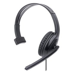 Manhattan Mono Over-Ear Headset (USB), Microphone Boom (padded), Retail Box Packaging, Adjustable Headband, In-Line