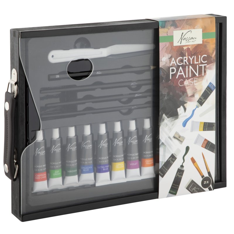 Nassau - Black Wooden Case With Carry Handle Acrylic Set, 21 Pcs (AR099503)