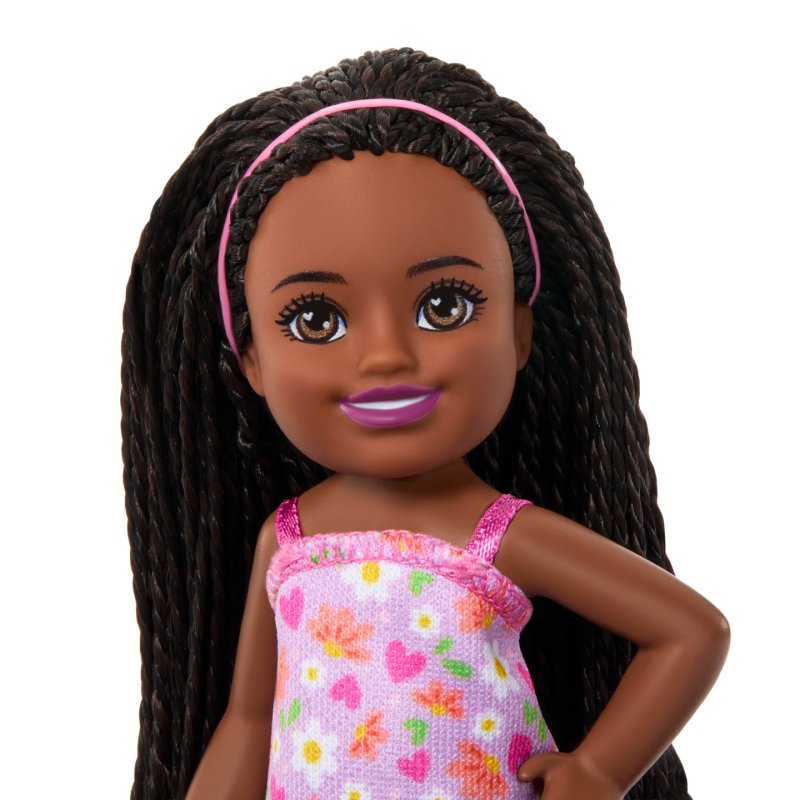 Barbie Chelsea Club Ari Small Doll, 6-Inch with Braided Hair in Flower-Print Dress & Pink Sandals