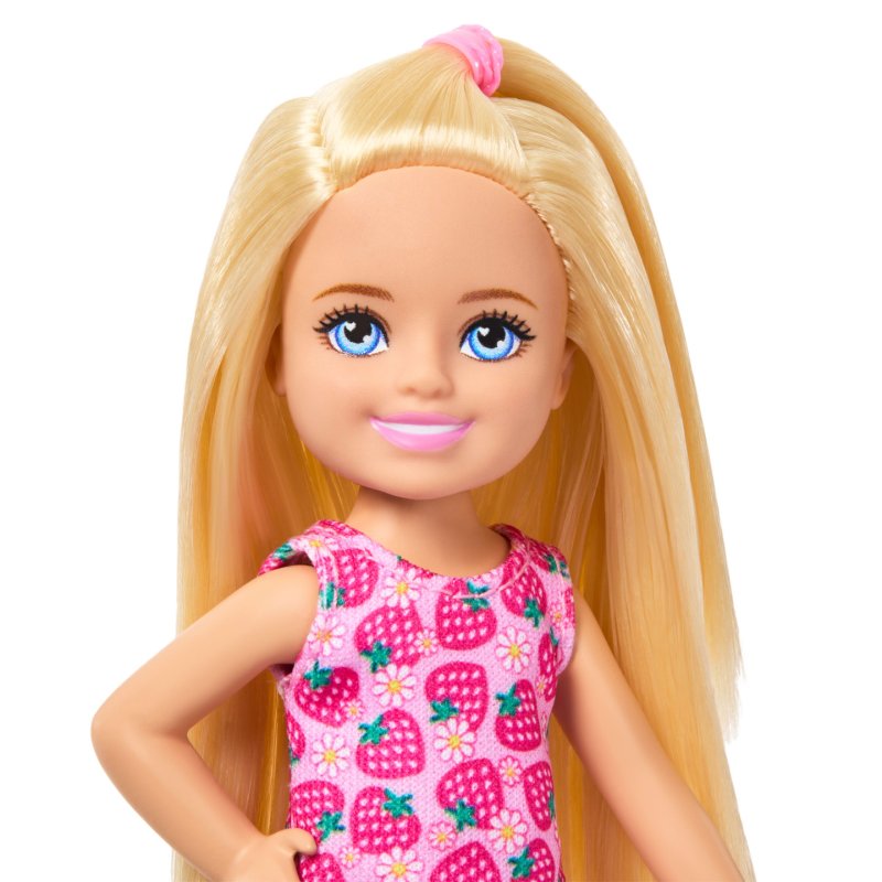 Barbie Chelsea Barbie-Poupée Famille et Amis-Avec cheveux blonds et robe fraises