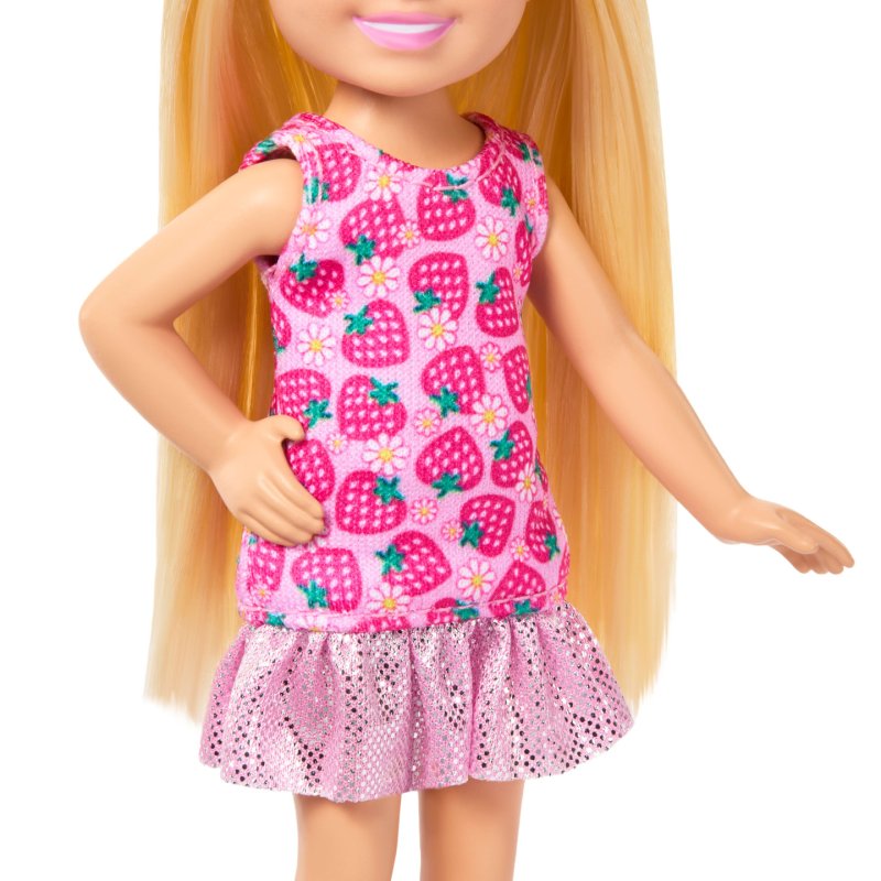 Barbie Chelsea Club Small Doll, 6-Inch with Blonde Hair in Strawberry-Print Dress & Shoes