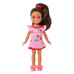 Barbie Chelsea Club Lula Small Doll, 6-Inch with Brunette Hair in Cherry-Print Dress & Sandals