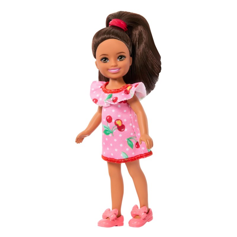Barbie Chelsea Club Lula Small Doll, 6-Inch with Brunette Hair in Cherry-Print Dress & Sandals