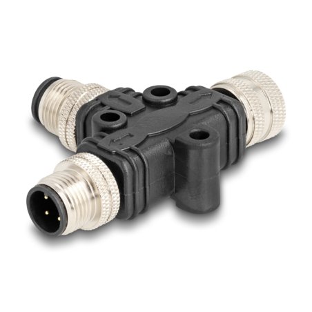 M12 T-Splitter A-kodiert 4 Pin 1 x Stecker zu 1 x Stecker und 1 x Buchse Parallelschaltung