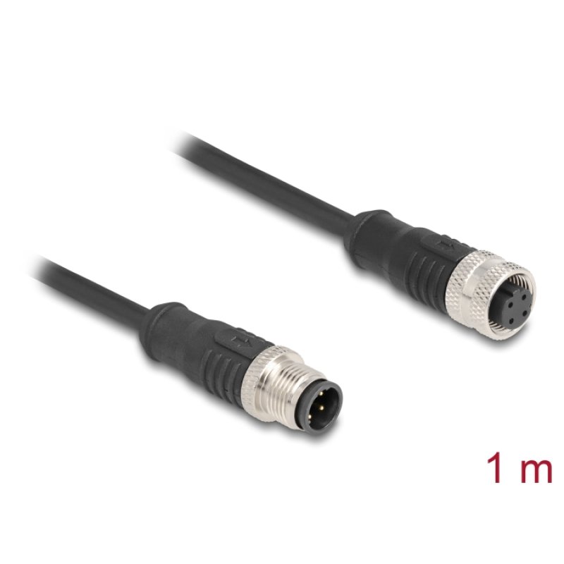 Delock M12 Kabel D-kodiert 4 Pin Stecker zu Buchse PVC 1 m