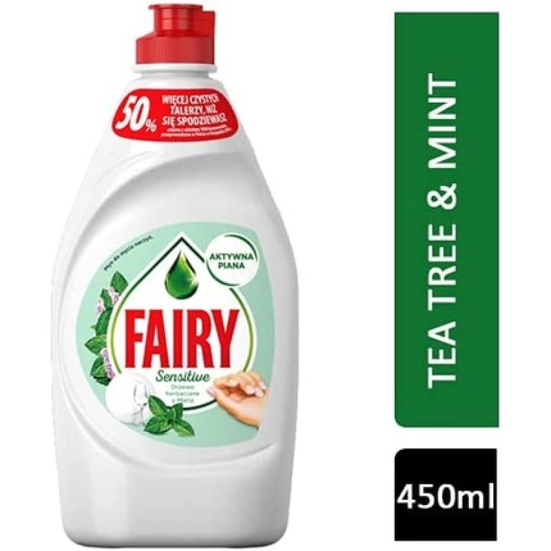 Fairy 450 Ml Washing Up Liquid Sensitive Tea Tree And Mint, 0.4889 Kg, Hofai064a