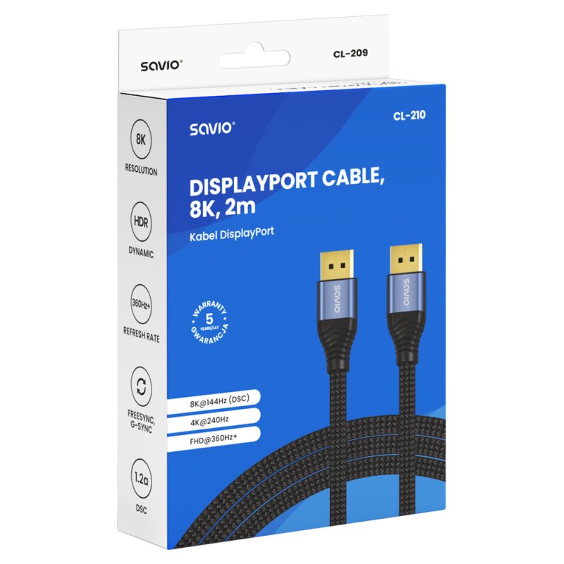 Savio CL-210 câble DisplayPort 2 m Noir